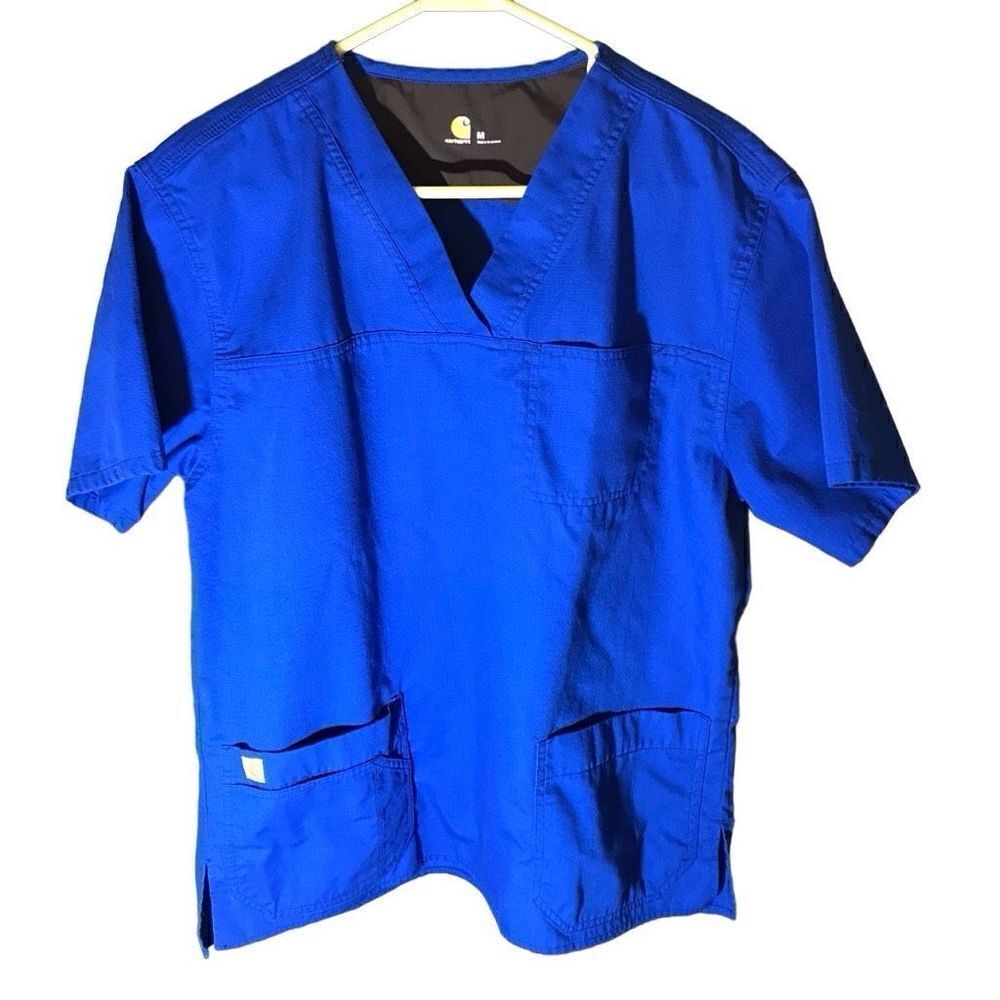 Carhartt Scrub top Mens size Medium blue pockets nurse medical uniform